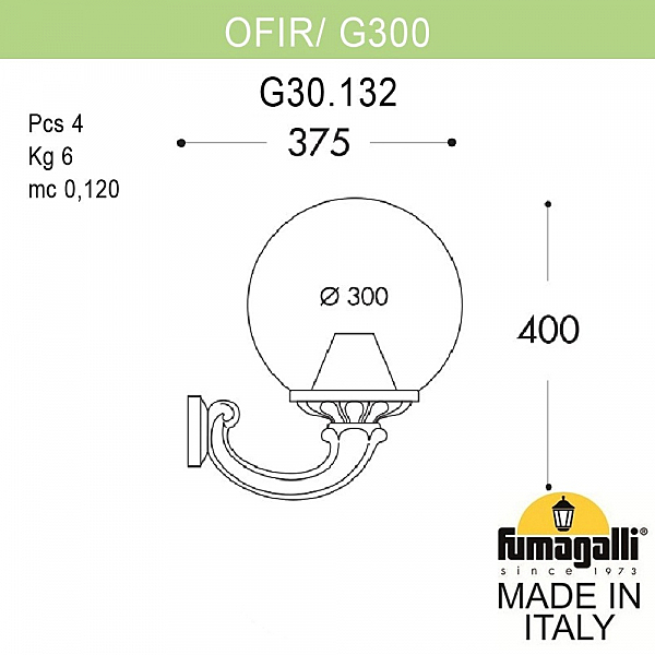 Уличный настенный светильник Fumagalli Globe 300 G30.132.000.WZE27