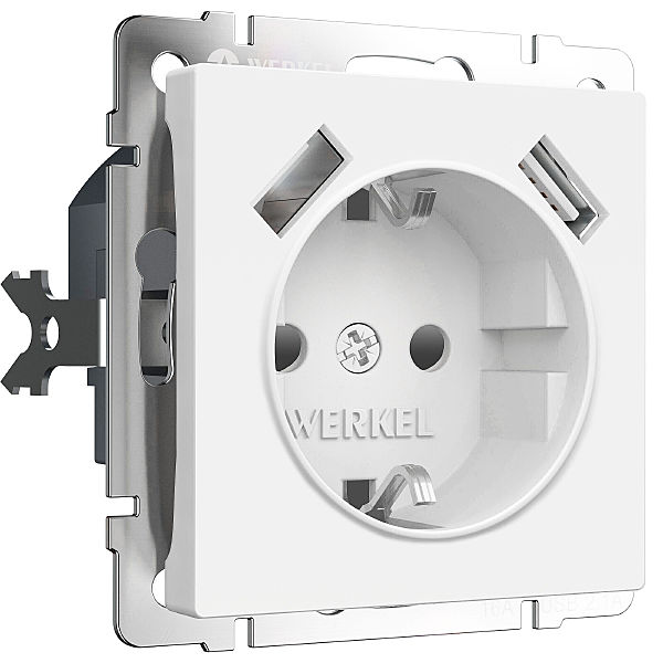 Розетка Werkel W1171561/ Розетка с заземлением, шторками и USBх2 (белый матовый)