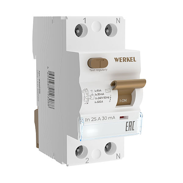 Устройство защитного отключения Werkel W912P256 / Устройство защитного отключения 1P+N 25 A 30 mА АС 6 kА