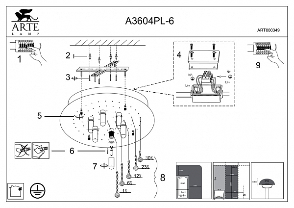 Потолочная люстра Arte Lamp HANNA A3604PL-6CC