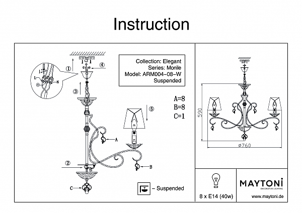 Подвесная люстра Maytoni Monile ARM004-08-W