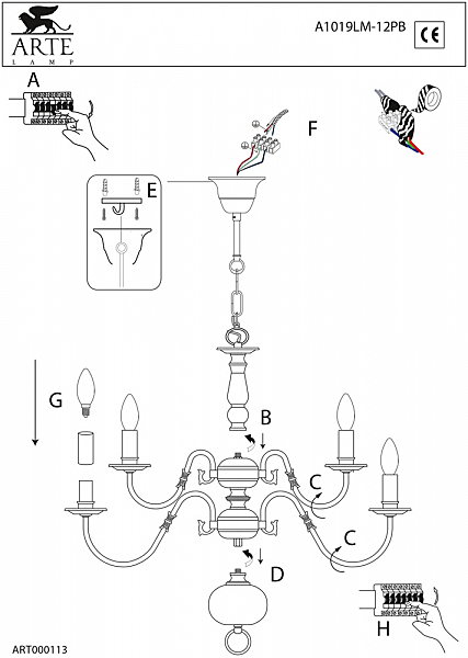 Подвесная люстра Arte Lamp FLEMISH A1019LM-12PB