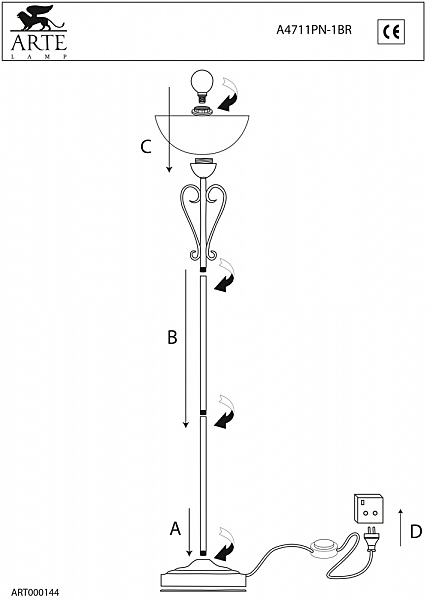 Торшер Arte Lamp BLAKE A4711PN-1BR