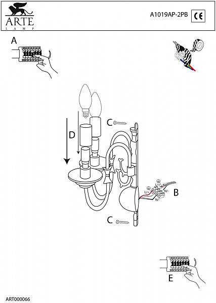 Настенное бра Arte Lamp FLEMISH A1019AP-2PB