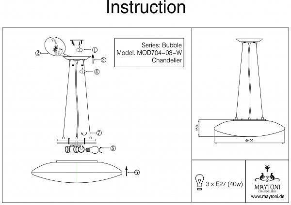 Светильник подвесной Maytoni Bubble MOD704-03-W