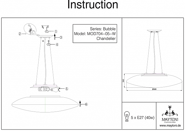 Светильник подвесной Maytoni Bubble MOD704-05-W