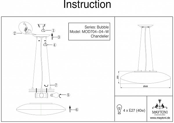 Светильник подвесной Maytoni Bubble MOD704-04-W