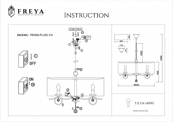 Подвесная хрустальная люстра Bertrand Freya FR5906-PL-05C-CH