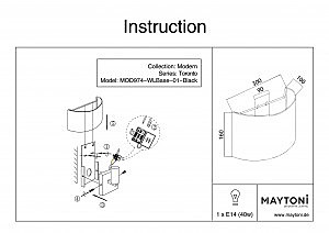 Настенное бра Maytoni Toronto MOD974-WLBase-01-Black