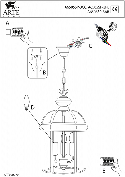 Светильник подвесной Arte Lamp RIMINI A6505SP-3AB