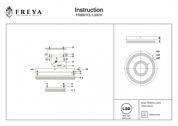 Потолочный светодиодный светильник Freya Сaprice FR6001CL-L33CH