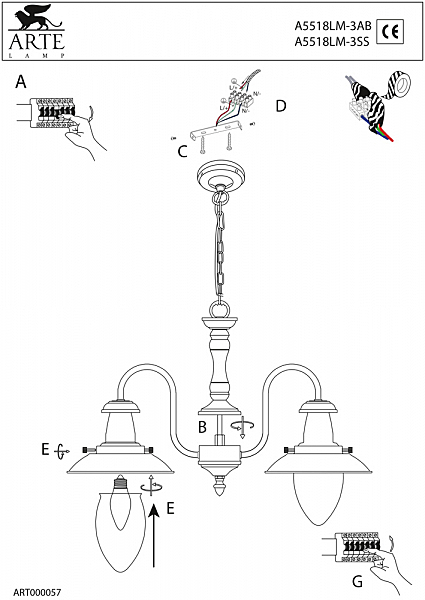 Подвесная люстра Arte Lamp FISHERMAN A5518LM-3AB