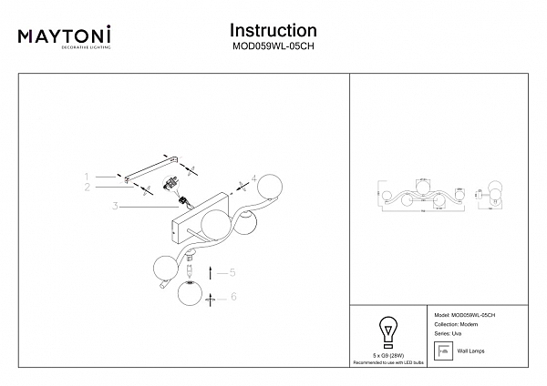 Настенное бра Maytoni Uva MOD059WL-05CH