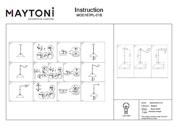 Светильник подвесной Maytoni Basic colors MOD167PL-01B