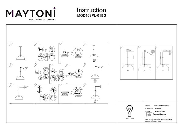 Светильник подвесной Maytoni Basic colors MOD168PL-01BG