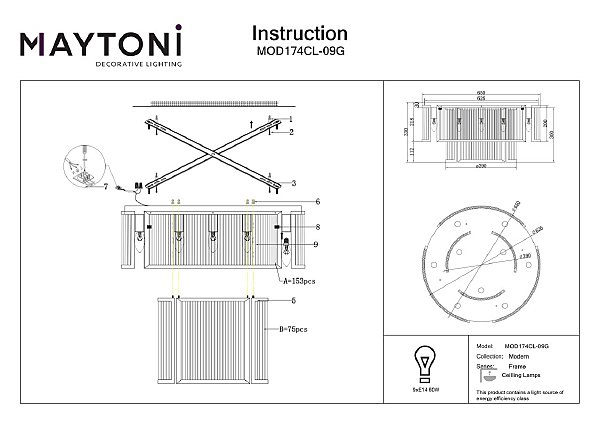 Потолочная люстра Maytoni Frame MOD174CL-09G