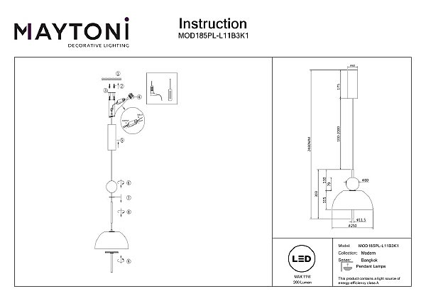 Светильник подвесной Maytoni Bangkok MOD185PL-L11B3K1