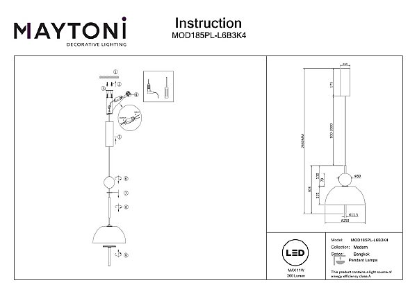 Светильник подвесной Maytoni Bangkok MOD185PL-L6B3K4