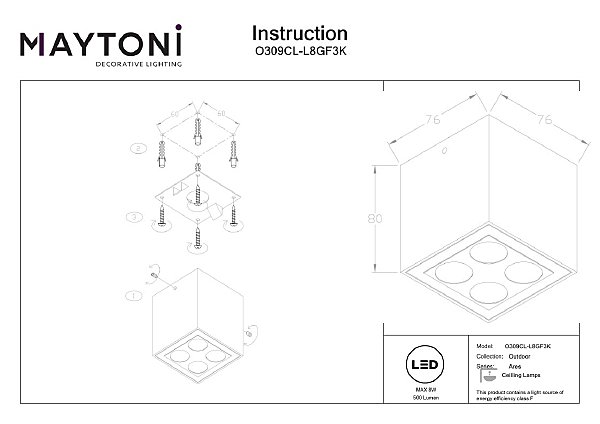 Уличный потолочный светильник Maytoni Ares O309CL-L8GF3K