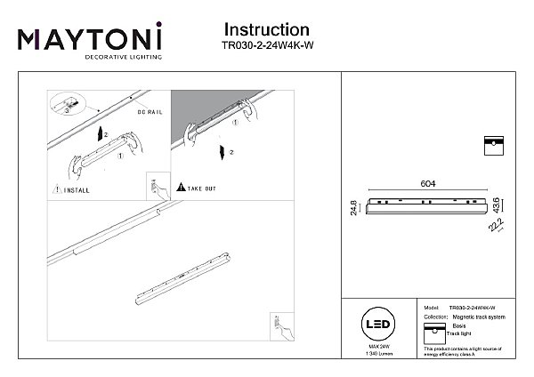 Трековый светильник Maytoni Basis Exility TR030-2-24W4K-W