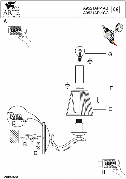 Бра Arte Lamp DOMAIN A9521AP-1CC