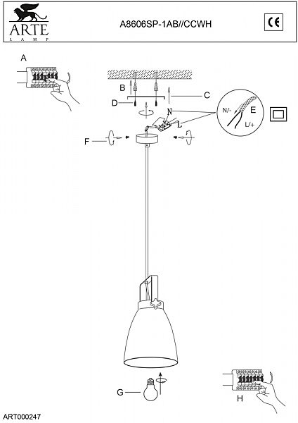 Светильник подвесной Arte Lamp STUDIO A8606SP-1AB