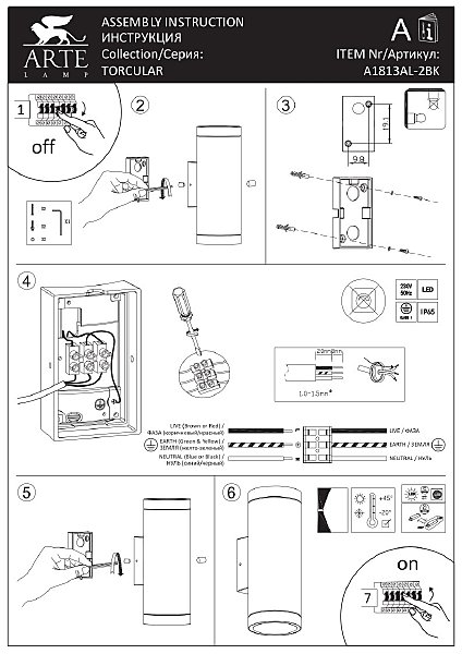 Уличный настенный светильник Arte Lamp Torcular A1813AL-2BK