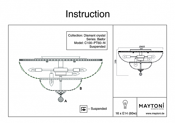 Потолочная хрустальная люстра Maytoni Basfor DIA100-CL-16-N