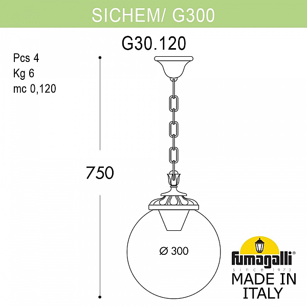 Уличный подвесной светильник Fumagalli Globe 300 G30.120.000.WZE27