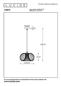 Светильник подвесной Lucide Vinti 02400/30/17