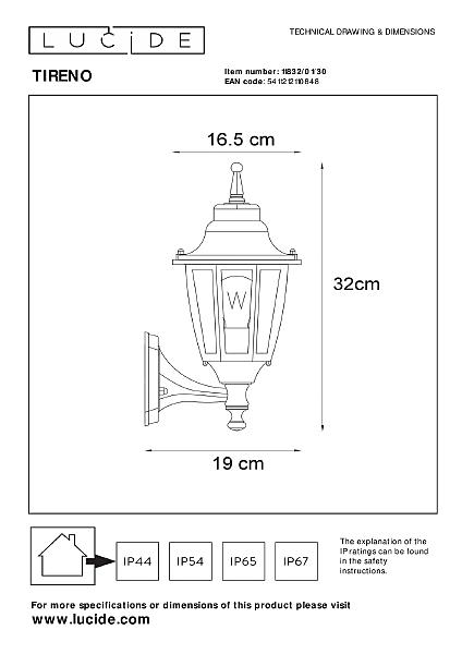 Уличный настенный светильник Lucide Tireno 11832/01/30