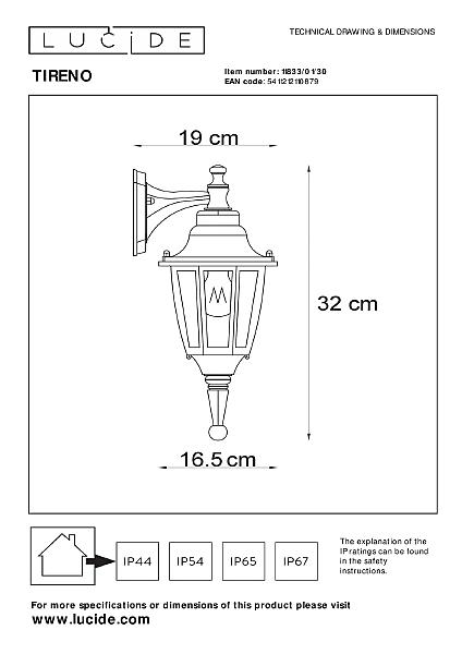 Уличный настенный светильник Lucide Tireno 11833/01/30