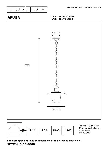 Уличный подвесной светильник Lucide Aruba 11872/01/97