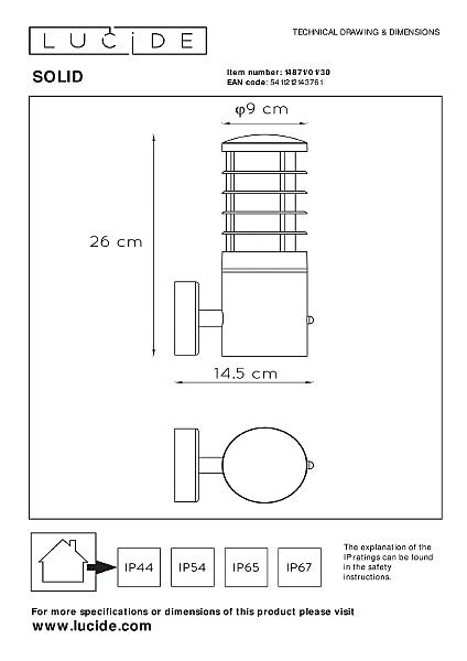 Уличный настенный светильник Lucide Solid 14871/01/30