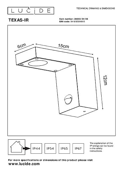 Уличный LED настенный светильник Lucide Texas-Ir 28850/24/30