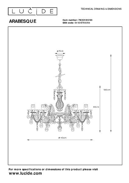 Подвесная люстра Lucide Arabesque 78351/05/60