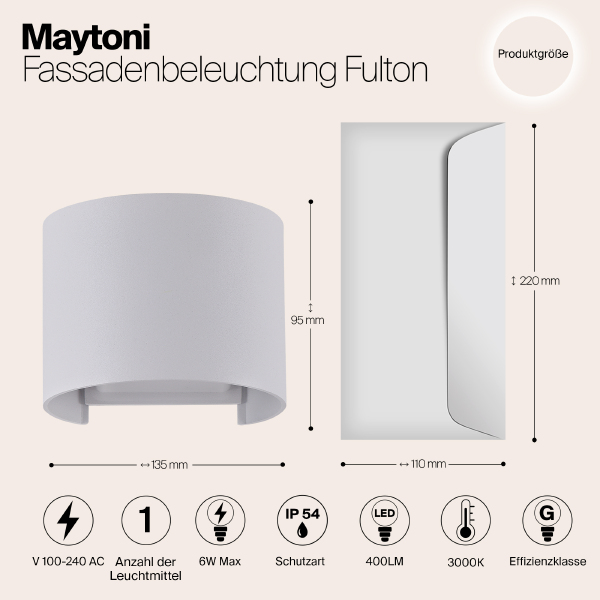 Уличный LED настенный светильник Maytoni Fulton O573WL-L6W