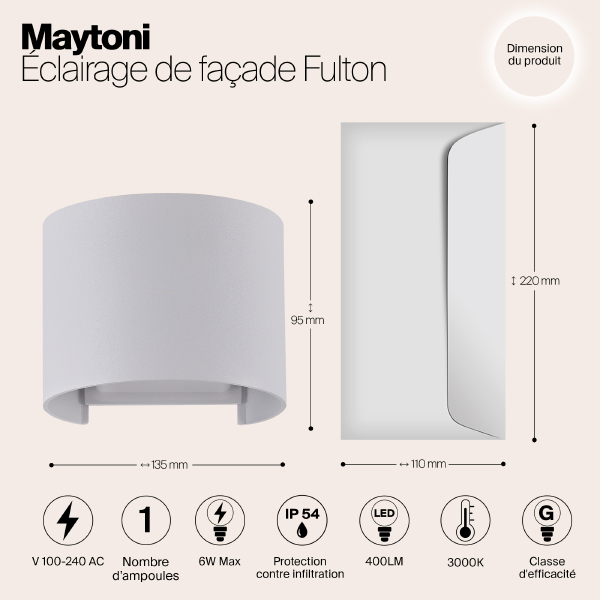 Уличный LED настенный светильник Maytoni Fulton O573WL-L6W