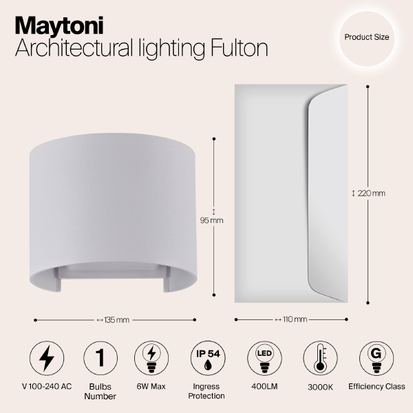 Уличный LED настенный светильник Maytoni Fulton O573WL-L6W