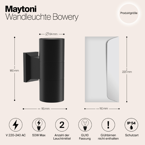 Уличный настенный светильник Maytoni Bowery O574WL-02B