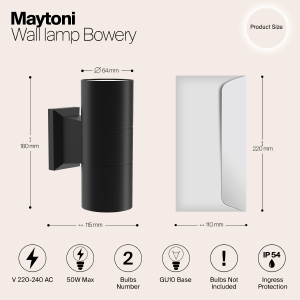 Уличный настенный светильник Maytoni Bowery O574WL-02B