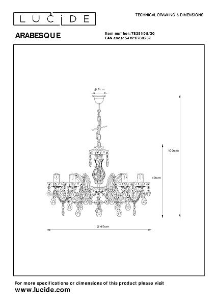 Подвесная люстра Lucide Arabesque 78351/05/30