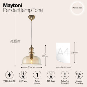 Светильник подвесной Maytoni Tone P001PL-01BZ