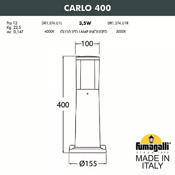 Уличный наземный светильник Fumagalli Carlo DR1.574.000.LXU1L