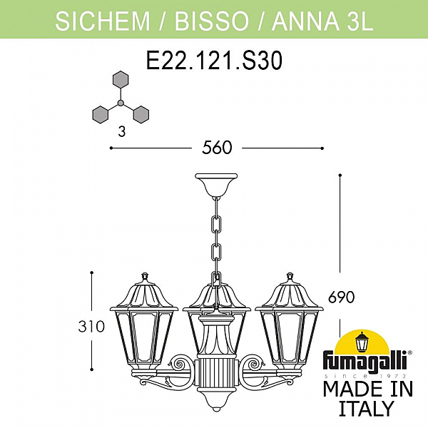 Уличный подвесной светильник Fumagalli Anna E22.120.S30.AXF1R