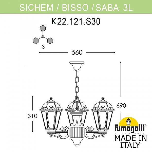 Уличный подвесной светильник Fumagalli Saba K22.120.S30.BYF1R