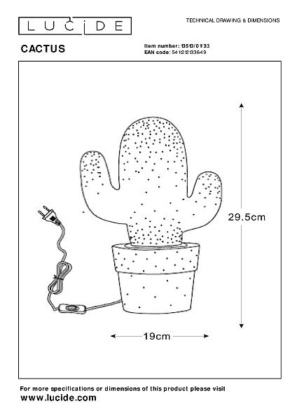 Детский ночник Lucide Cactus 13513/01/33