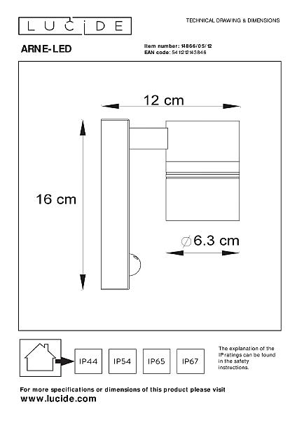 Уличный настенный светильник Lucide Arne-Led 14866/05/12