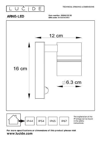 Уличный настенный светильник Lucide Arne-Led 14866/05/30