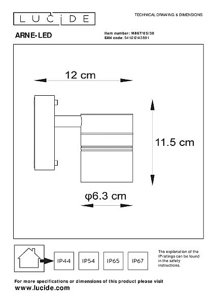 Уличный настенный светильник Lucide Arne-Led 14867/05/30